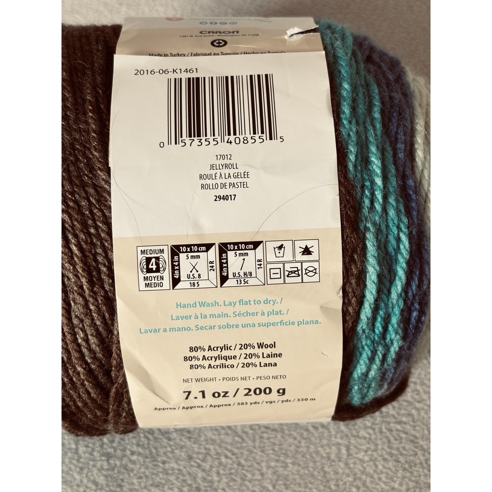 Caron Cakes Yarn Blue Yellow Brown Jelly Roll Self Striping Worsted - Picture 3 of 5